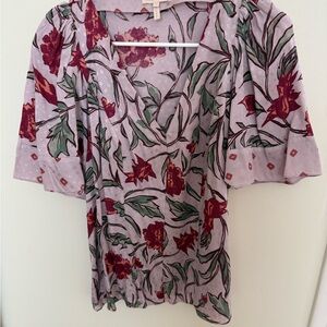 Rebecca Taylor Lavender Floral V-Neck Women's Blouse